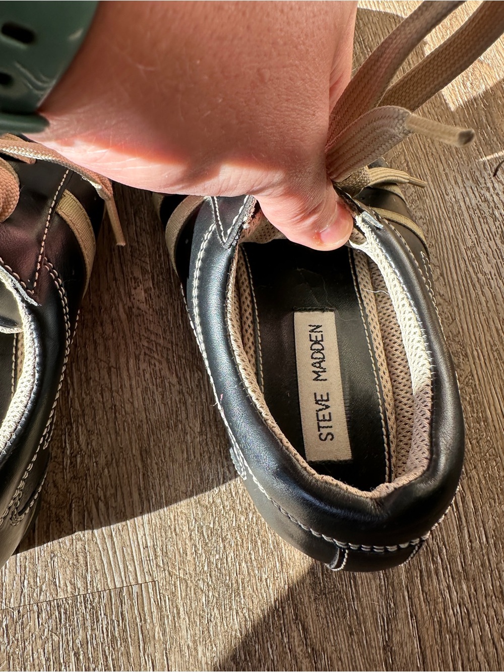 Vintage 90s Steve Madden SPARTANN Leather Bowling Sneakers Black Tan 8.5 Rare - Picture 4 of 6
